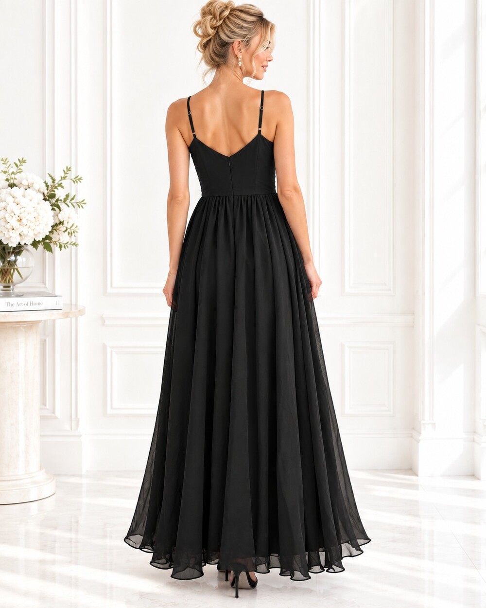 Black Formal Maxi Evening Gown Adjustable Straps Size 10 - Picture 3 of 9